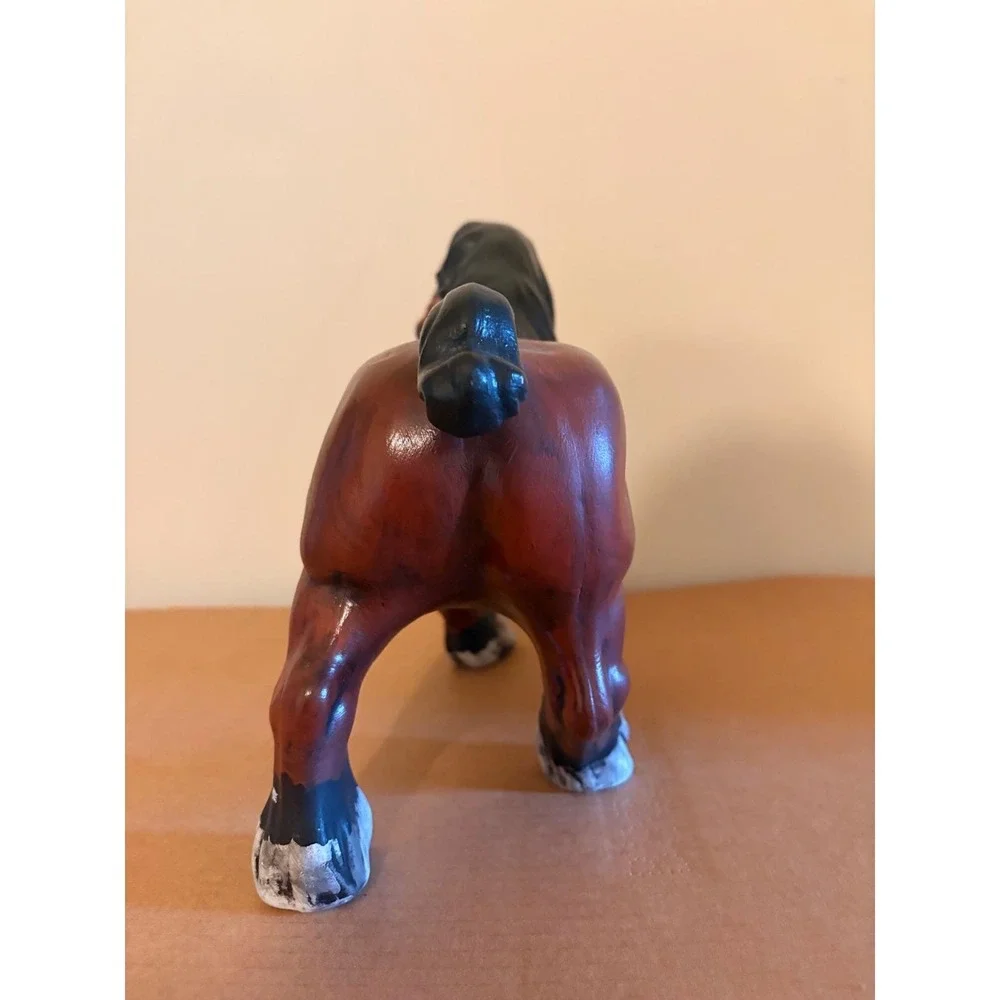Vintage‎ Hand Painted Ceramic Horse Figurine Chestnut Brown Prancing Clydesdale